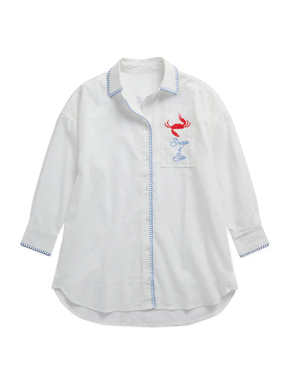 Shiraleah "Snap & Sip/Catch of the Day" Cover-Up Shirt, White