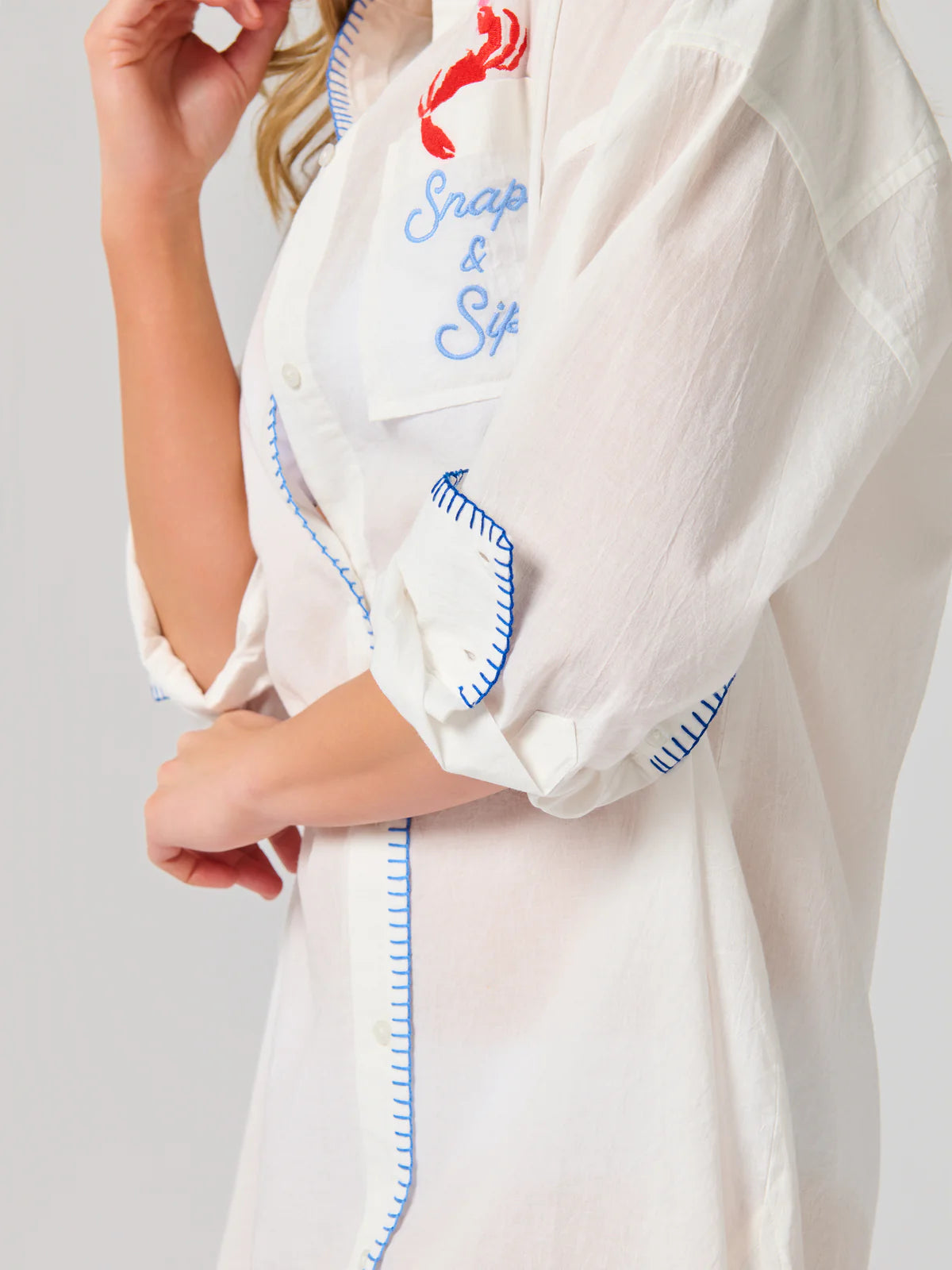 Shiraleah "Snap & Sip/Catch of the Day" Cover-Up Shirt, White