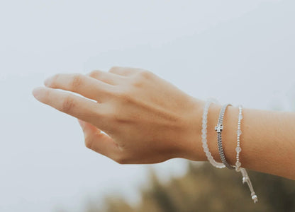 My Saint My Hero                             Be Still Prayer Bracelet            Frosted Quartz