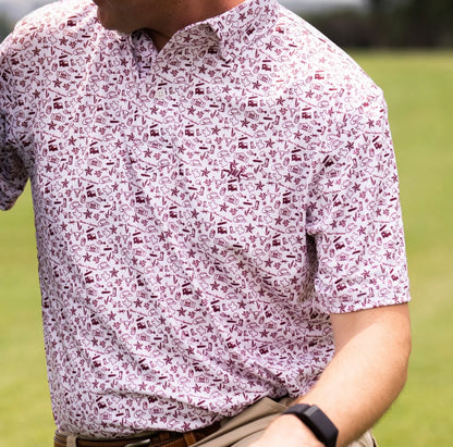 Texas Standard.                  TRADITIONS POLO                    TEXAS ICONS MAROON
