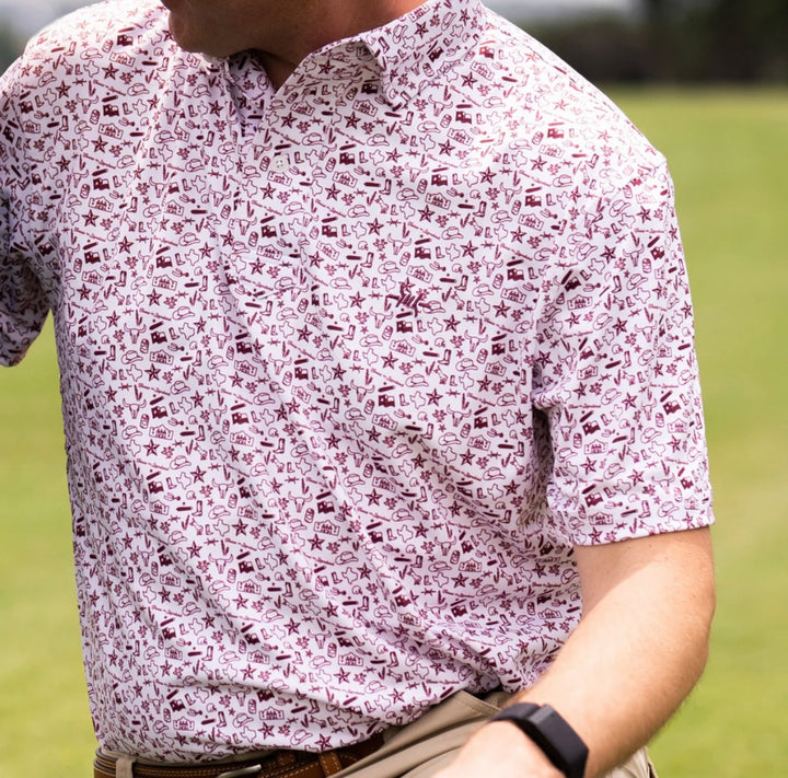 Texas Standard.                  TRADITIONS POLO                    TEXAS ICONS MAROON