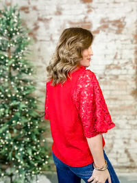 THML Red Eyelet Corduroy Top