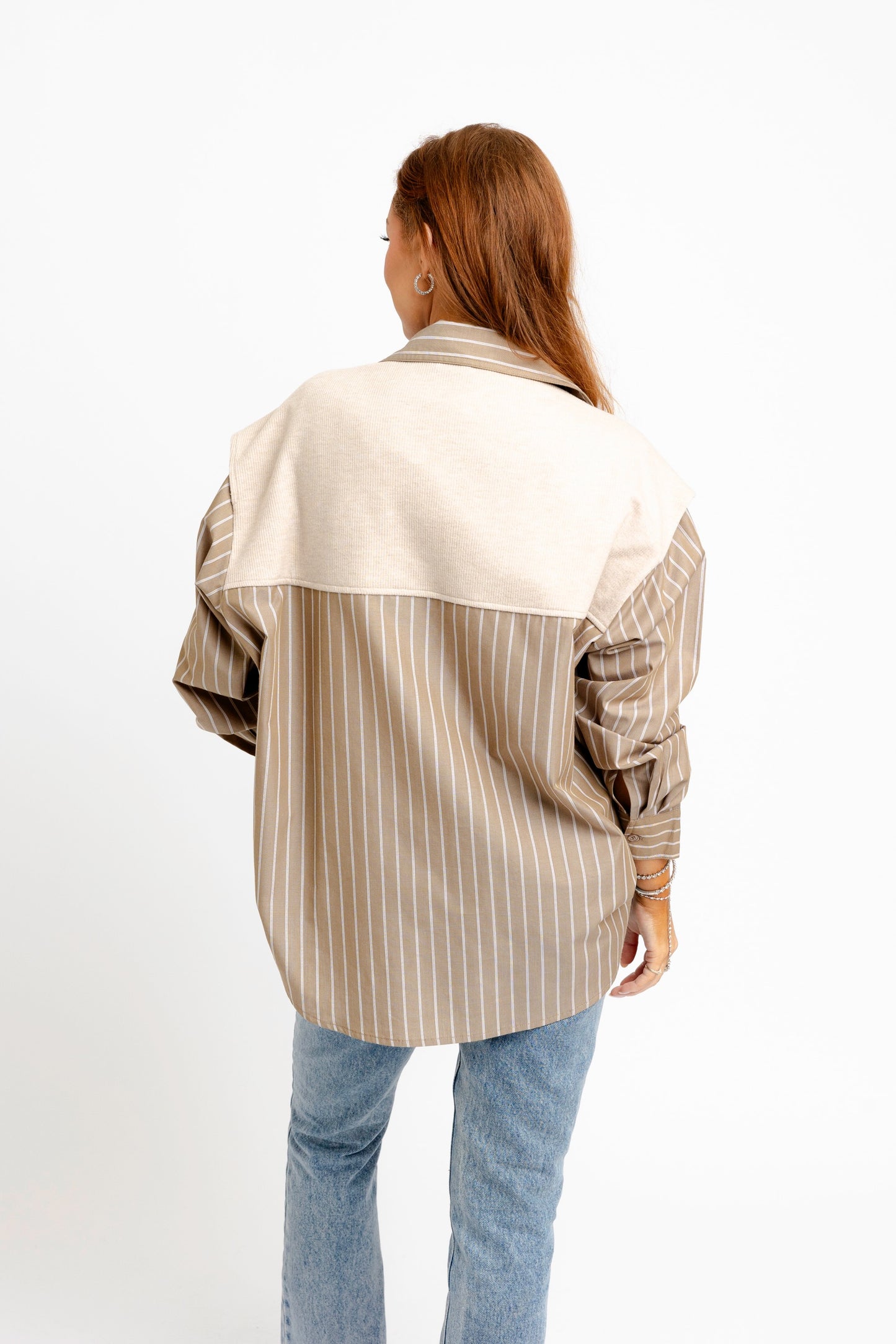 Hailey Stripe Button Up Top with Faux Sweater