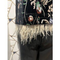 THML Sleeveless floral embroidery feather hem top.