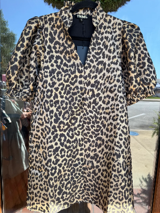 THML Puffed Sleeve Leopard Dress