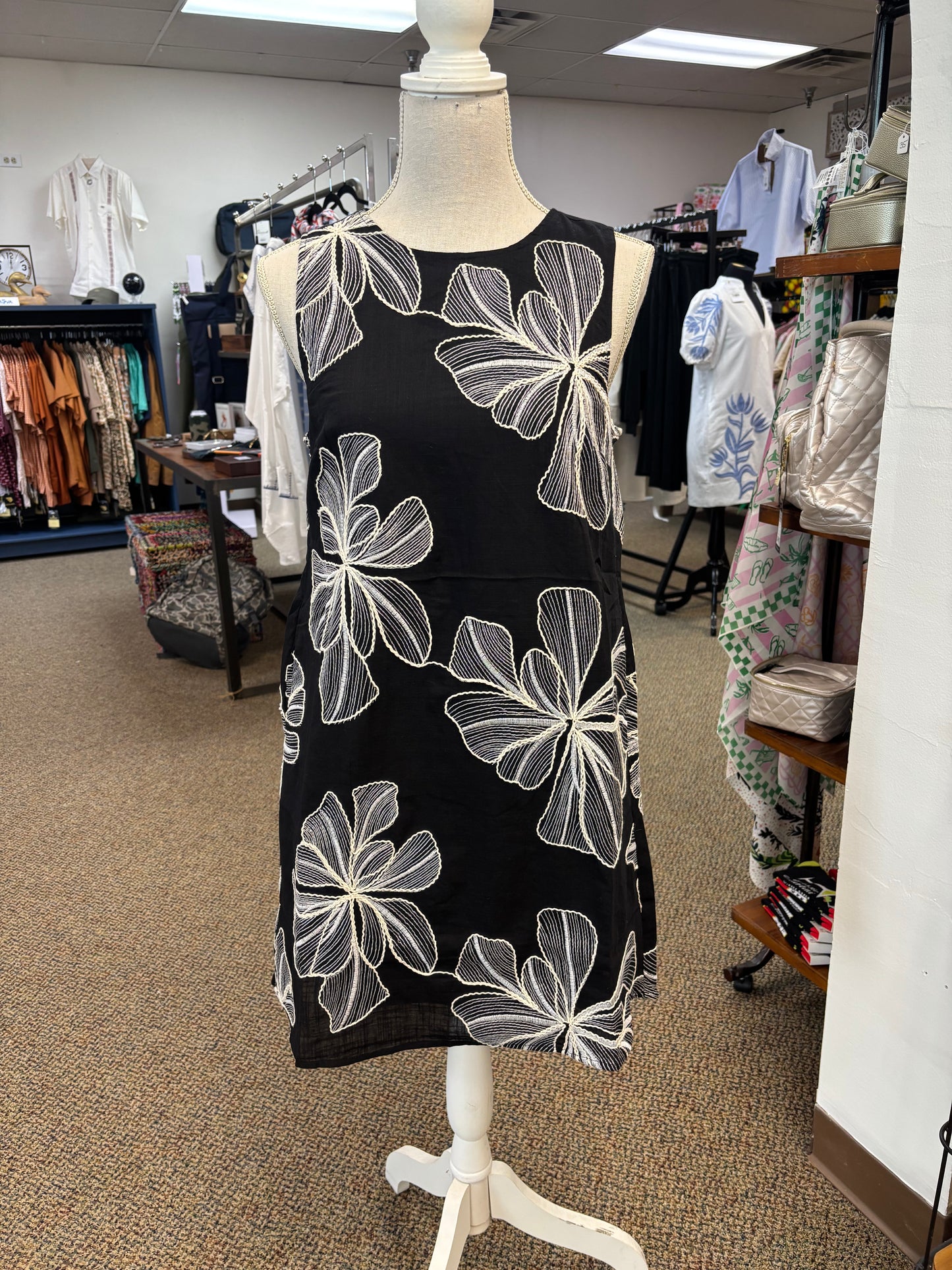 Black Embroidered Sleeveless Dress