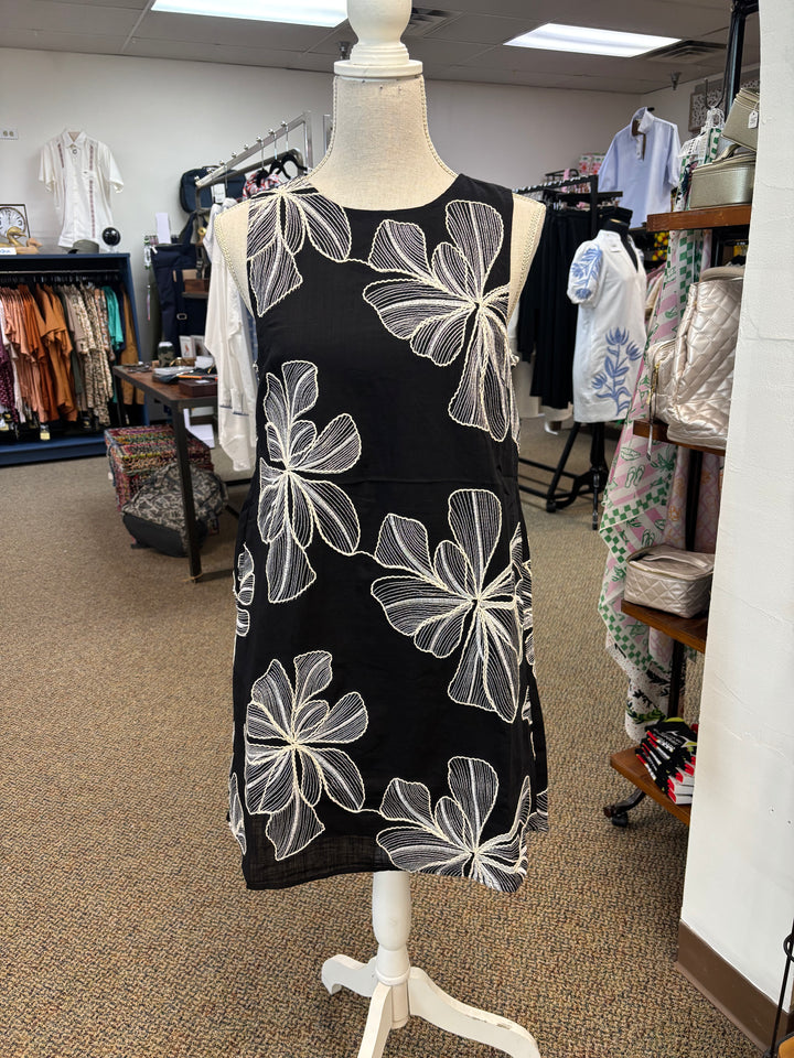 Black Embroidered Sleeveless Dress
