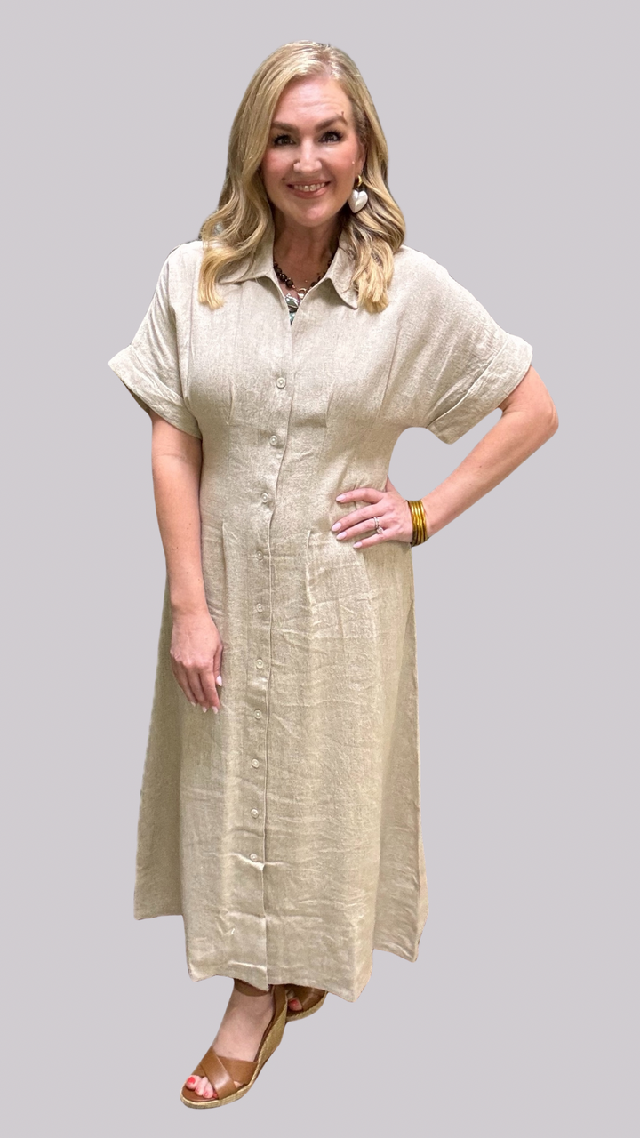 Short Sleeve Button Down Midi Dress