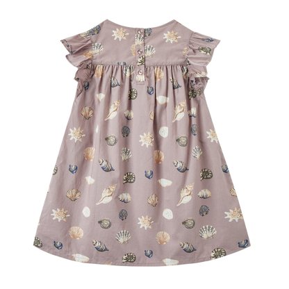 “Purple Seashells” Butterfly Sleeve Ruffle Dress