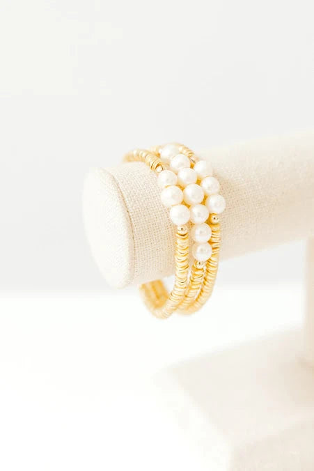 Trio Gold Bracelets with Pearls