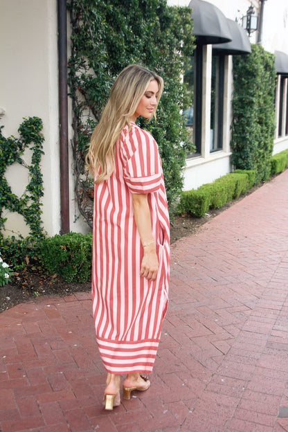 Burgandy Stripe V Neck Signature Stripe