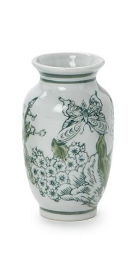 Primrose and Lotus Hand-Painted Mini Green and White Chinoiserie Vase - Wide Mouth