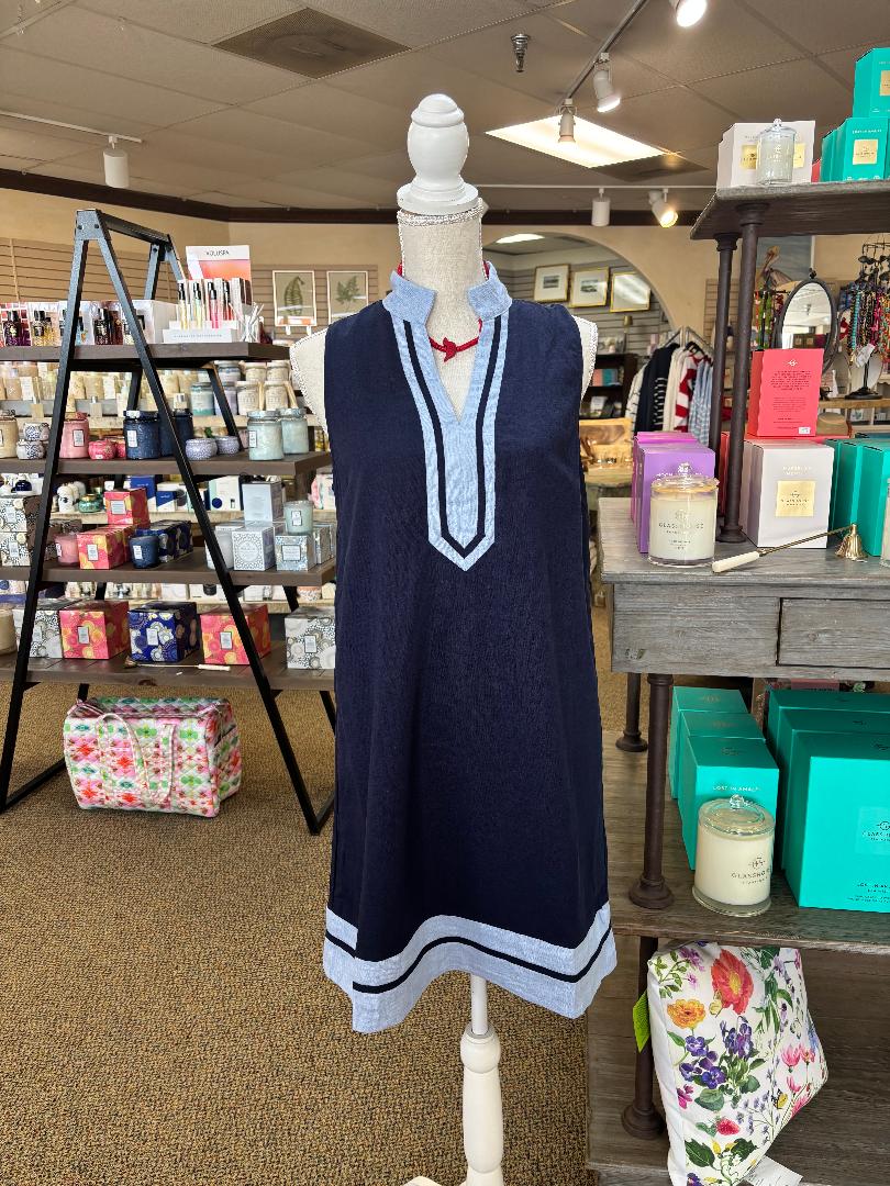 Navy Sleeveless Dress with Lt. Blue Trim