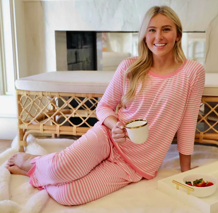 Pink and White Stripe Pajama Set