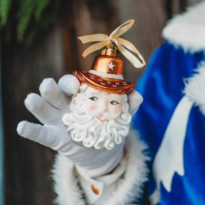 Maroon & White Cowboy Santa Blown Glass Christmas Ornament | Texan Christmas 2026 Edition