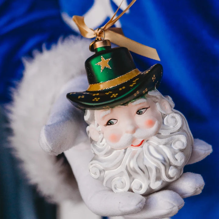 Green & Gold Cowboy Santa Blown Glass Christmas Ornament | Texan Christmas 2026 Edition