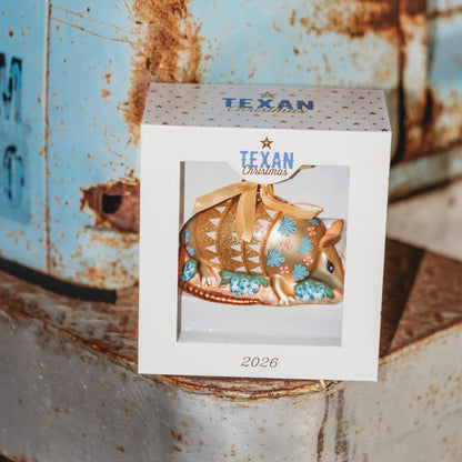 Texas Armadillo Blown Glass Christmas Ornament | Texan Christmas 2026 Edition
