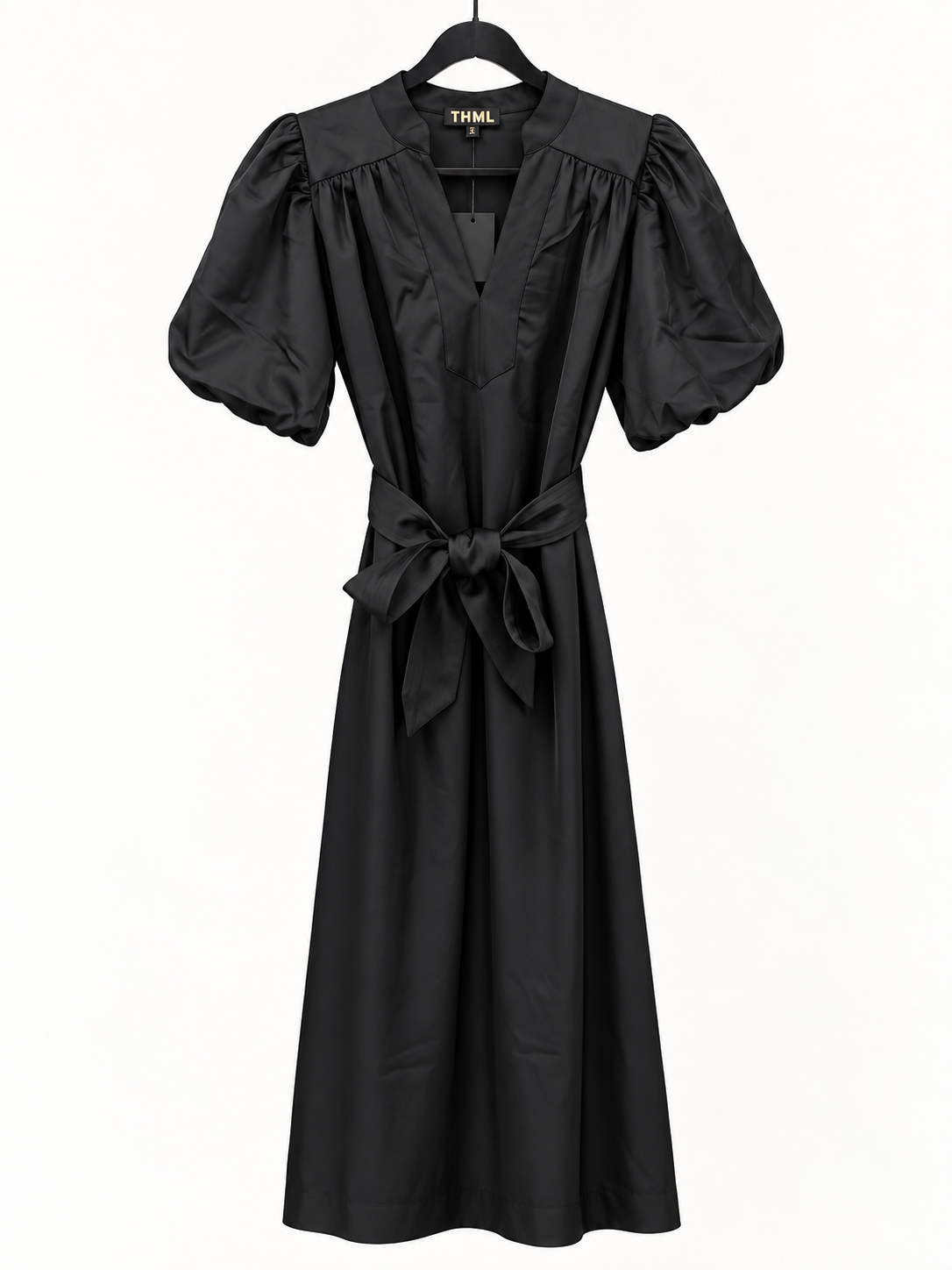 THML Black Puff Sleeve Tie-Waist Dress