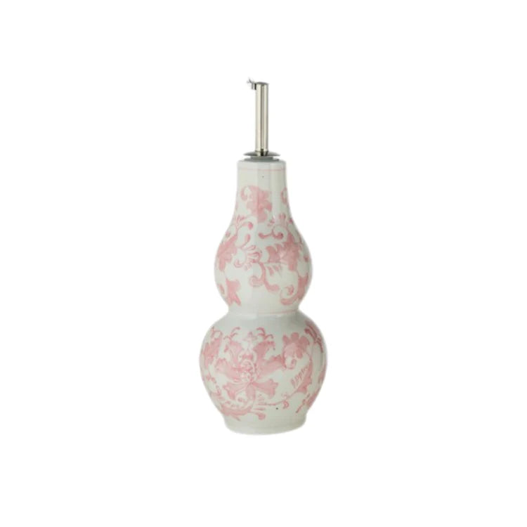 Hand Painted Stoneware Oil Cruet with Stainless Steel Stopper