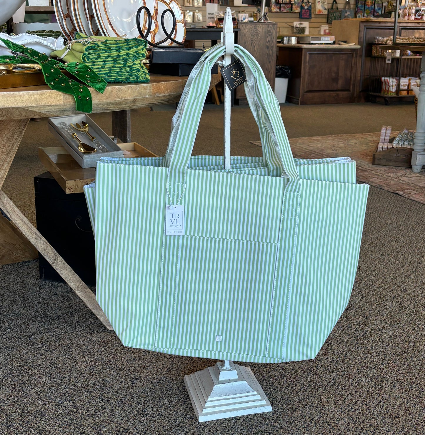 X-Large Jumbo Tote in Pimlico Sage Green Stripe