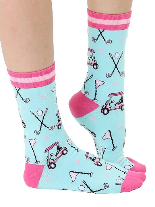 Women's Bamboo Crew Socks - Golfing - Pink & Blue