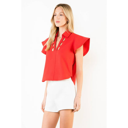 Short Sleeve Blouse With Cut Out Detail Neckline
