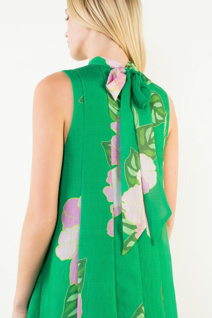 Green Floral Sleeveless Dress