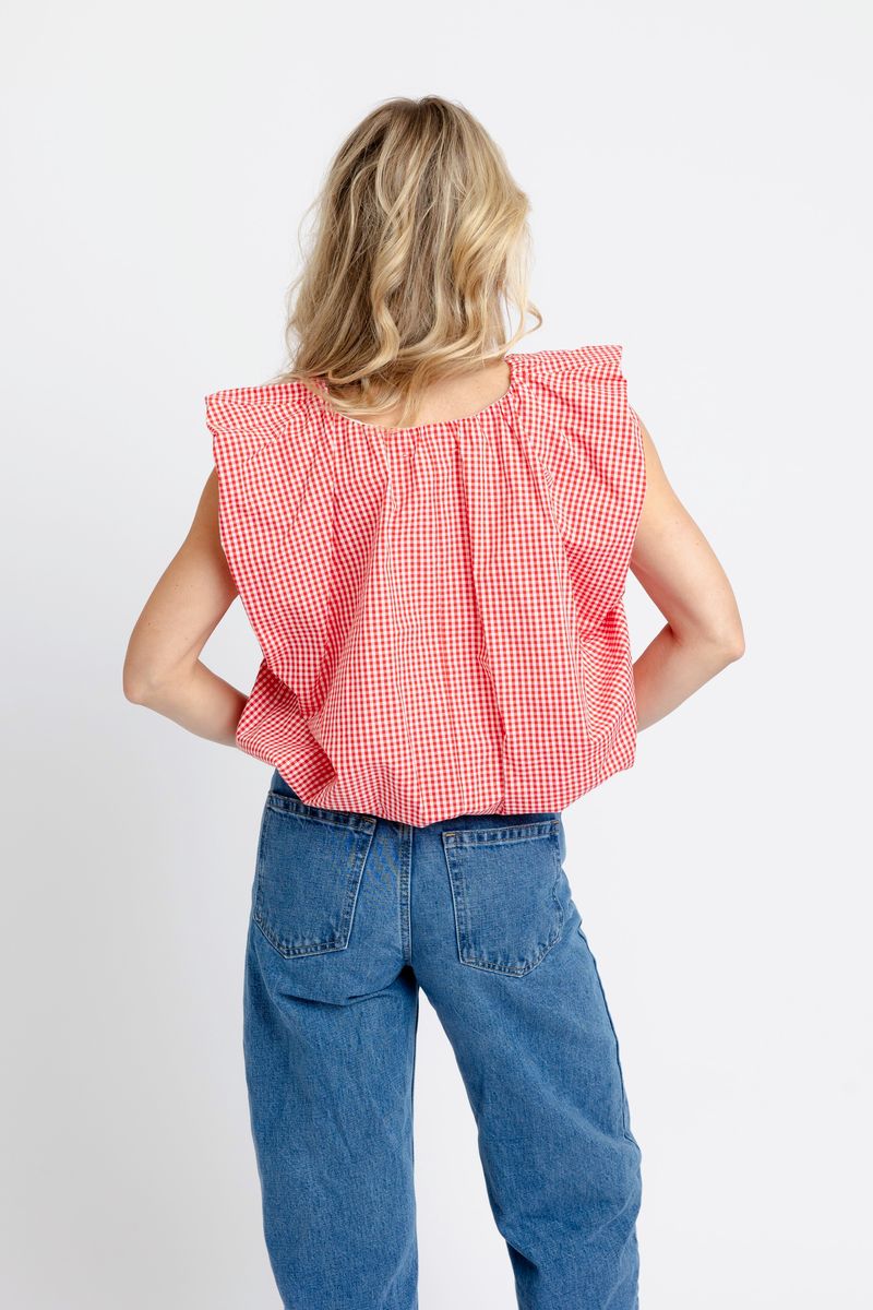 Red Gingham Poplin Bubble Top