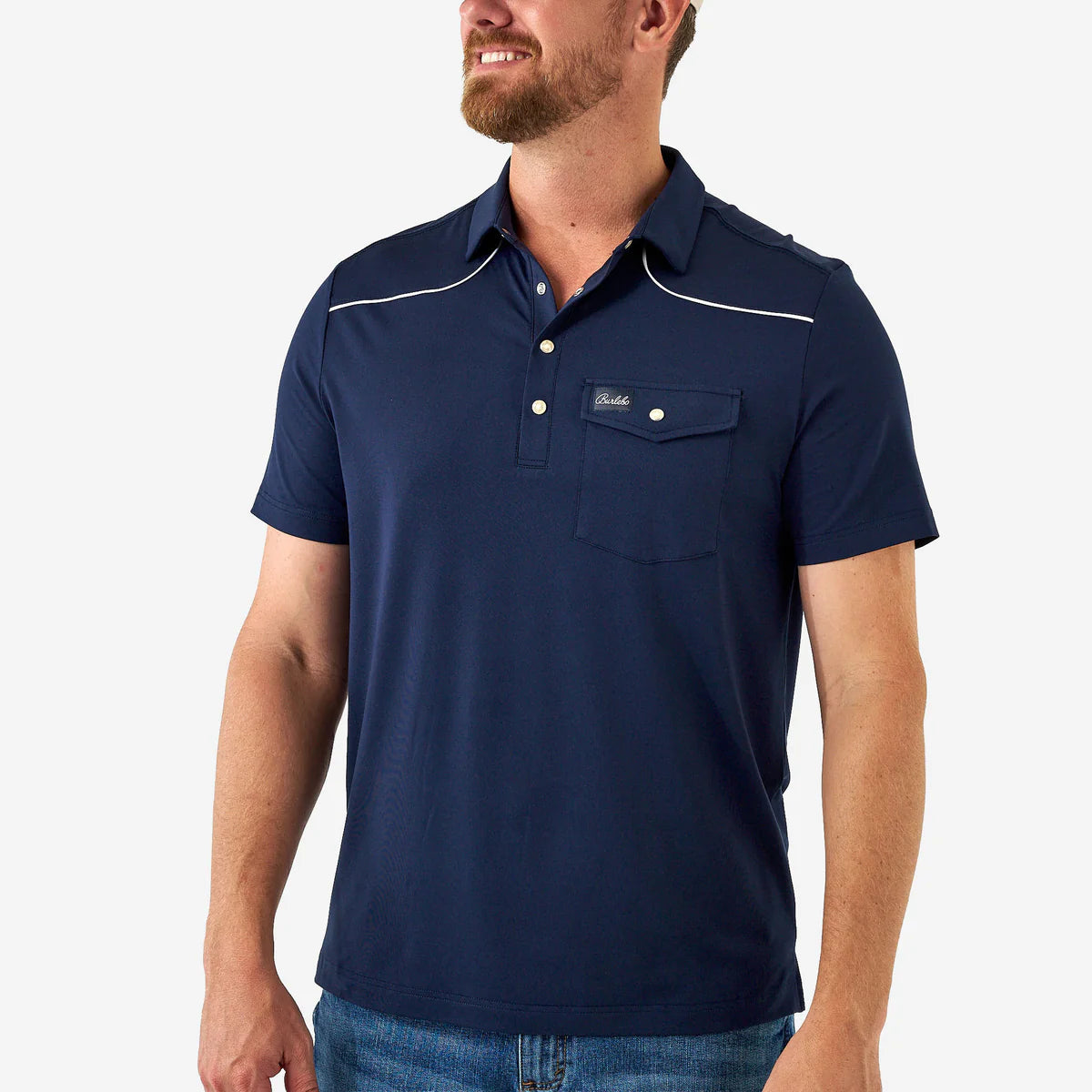 Navy Pearl Snap Performace Polo