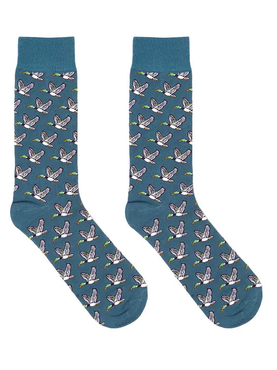Men's Bamboo Crew Socks - Migrating Ducks - Blue