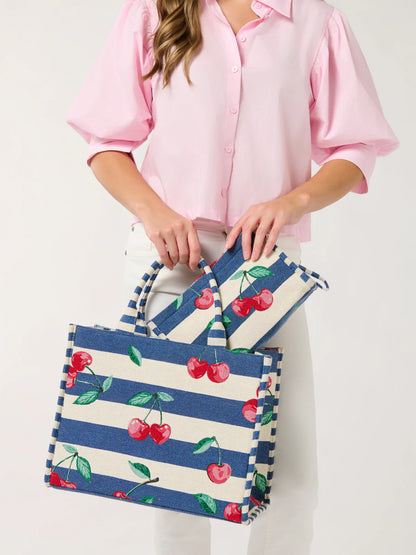 Cherry Stripe Jacquard Wristlet