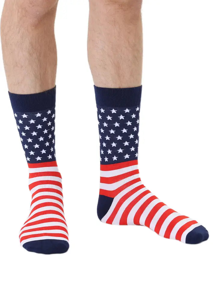 Men's Bamboo Crew Socks - American / USA Flag - Blue & Red