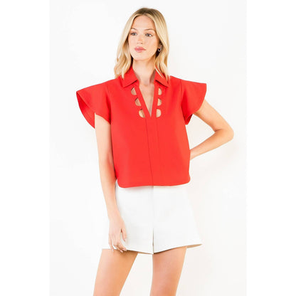 Short Sleeve Blouse With Cut Out Detail Neckline