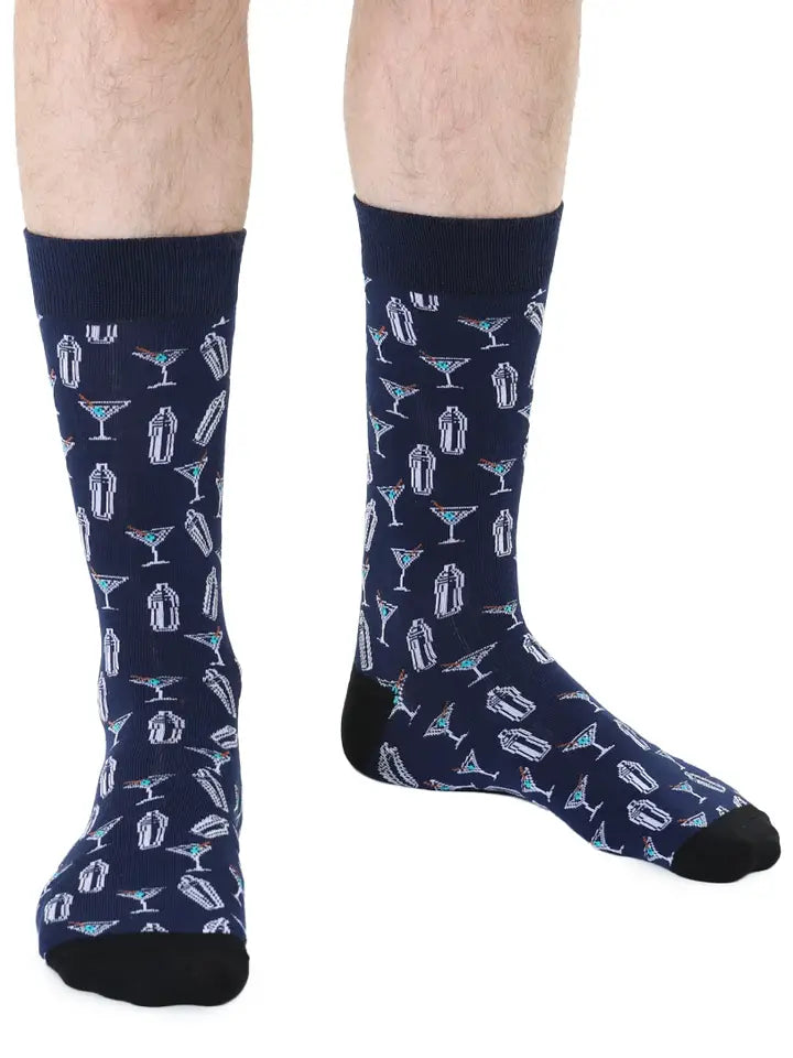 Men's Bamboo Crew Socks - Martini Shakers - Blue