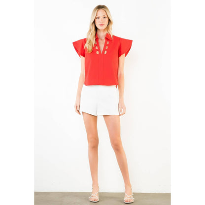 Short Sleeve Blouse With Cut Out Detail Neckline