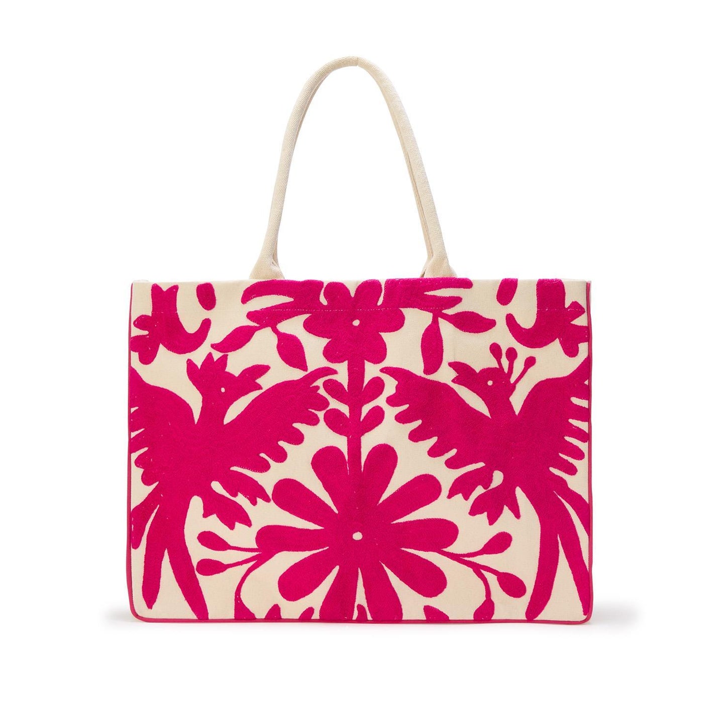 Flora and Fauna Embroidered Tote Bag in Bright Blue or Bright Pink