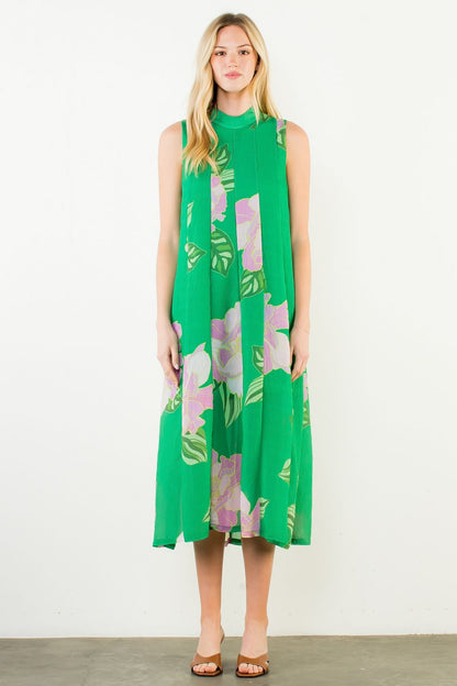 Green Floral Sleeveless Dress