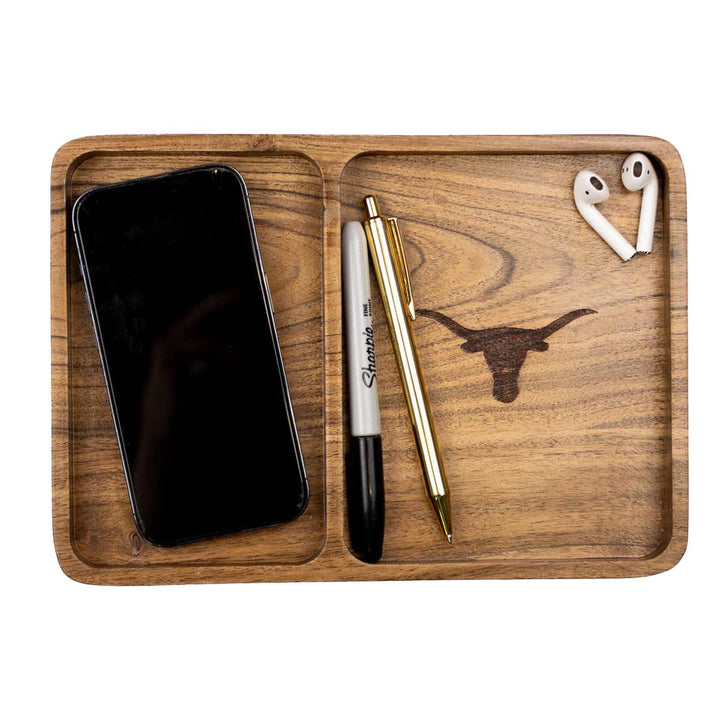 Longhorn Etched Wood Valet Tray