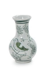 Primrose and Lotus Hand-Painted Mini Green and White Chinoiserie Vase - Tall Neck