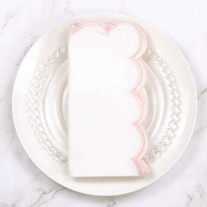 White with Pink Trim Scalloped Napkin